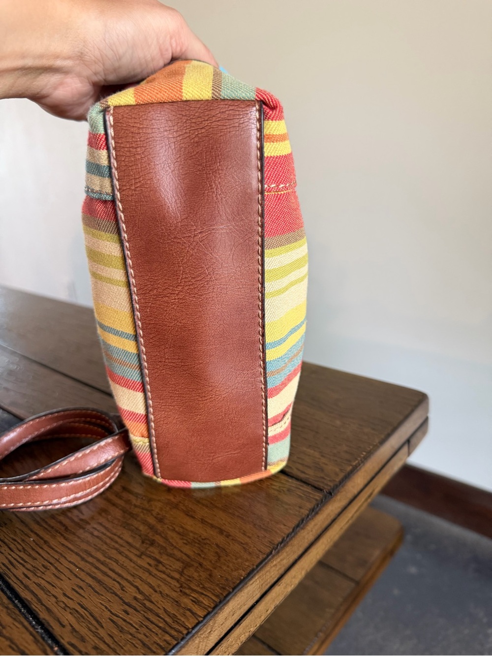 Vintage Fossil Canvas Boho Purse Multicolor Striped Bag Leather Shoulder Bag - Picture 9 of 15